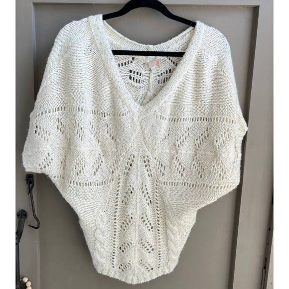 GB Women's Drop Shoulder Bat Wing Cream Sequin Knit Short Sleeve Sweater-L - Picture 1 of 7